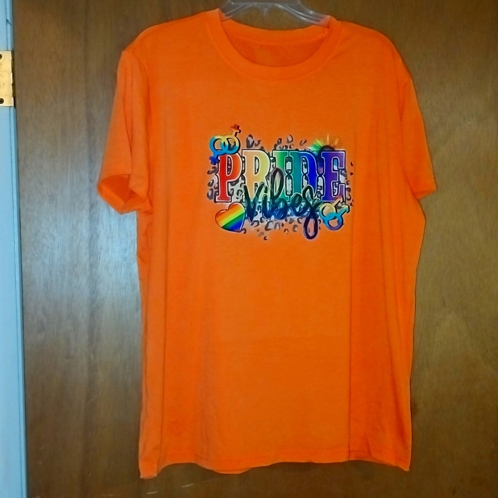 Womens Orange Short Sleeve "Pride Vibes" T-shirt